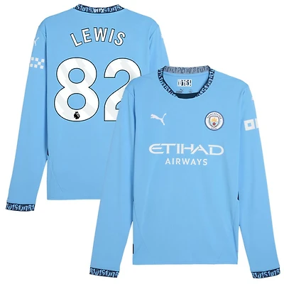 Rico Lewis Men's Puma Light Blue Manchester City 2024/25 Home Replica Long Sleeve Custom Jersey