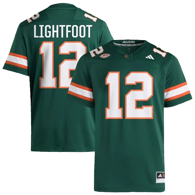 Marquise Lightfoot Men's adidas  Green Miami Hurricanes NIL Pick-A-Player Alternate Premier Football Jersey