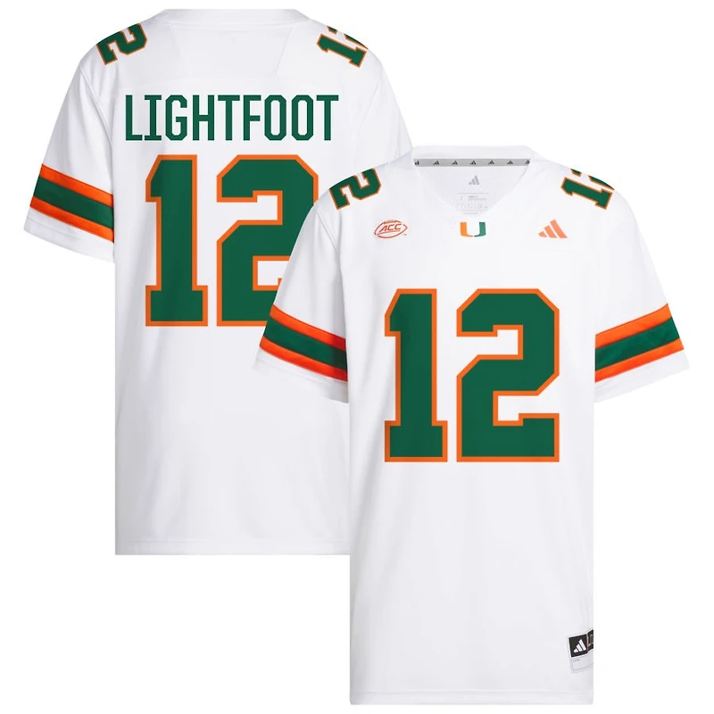 Marquise Lightfoot Men's adidas White Miami Hurricanes NIL Pick-A-Player White Premier Football Jersey