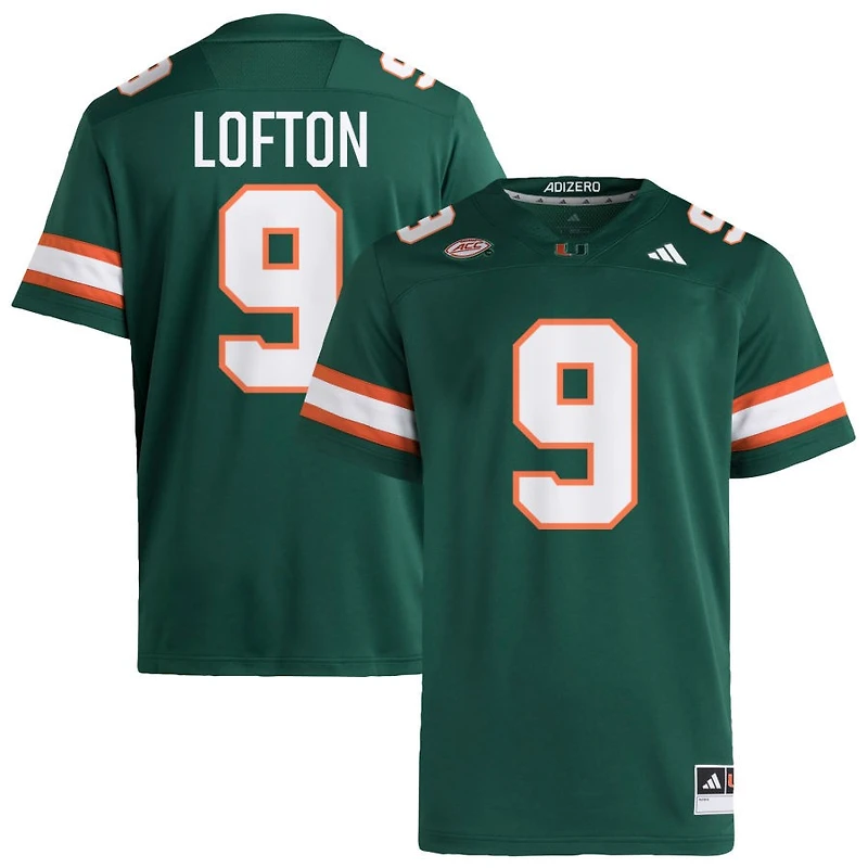 Elija Lofton Men's adidas  Green Miami Hurricanes NIL Pick-A-Player Alternate Premier Football Jersey