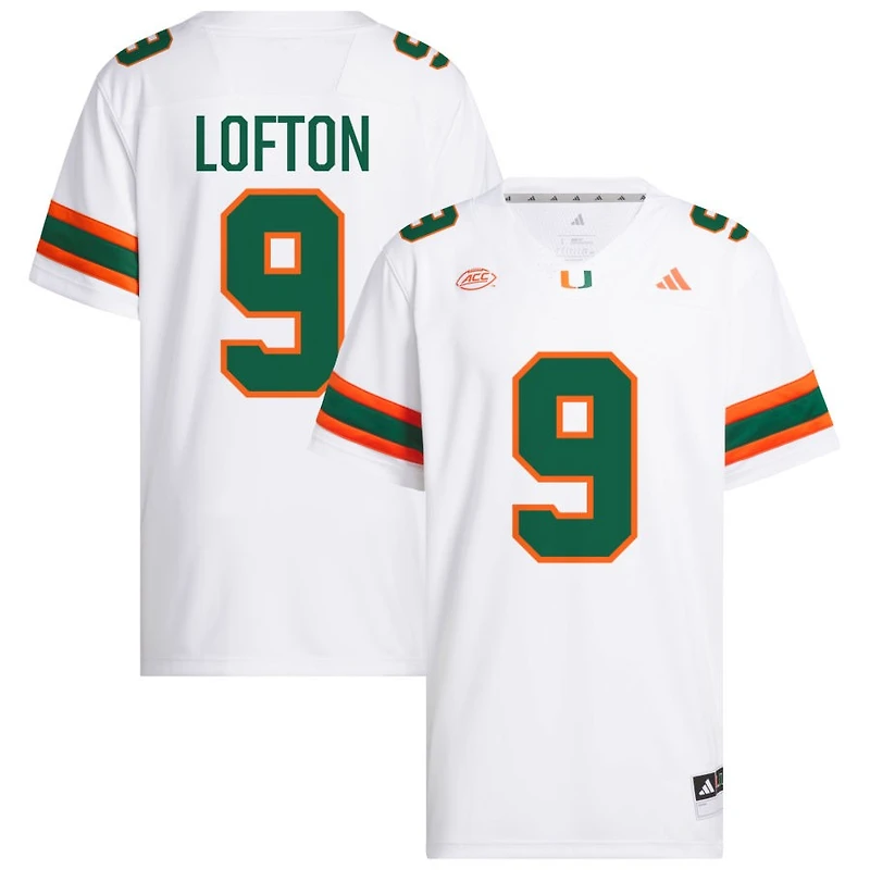 Elija Lofton Men's adidas  White Miami Hurricanes NIL Pick-A-Player White Premier Football Jersey