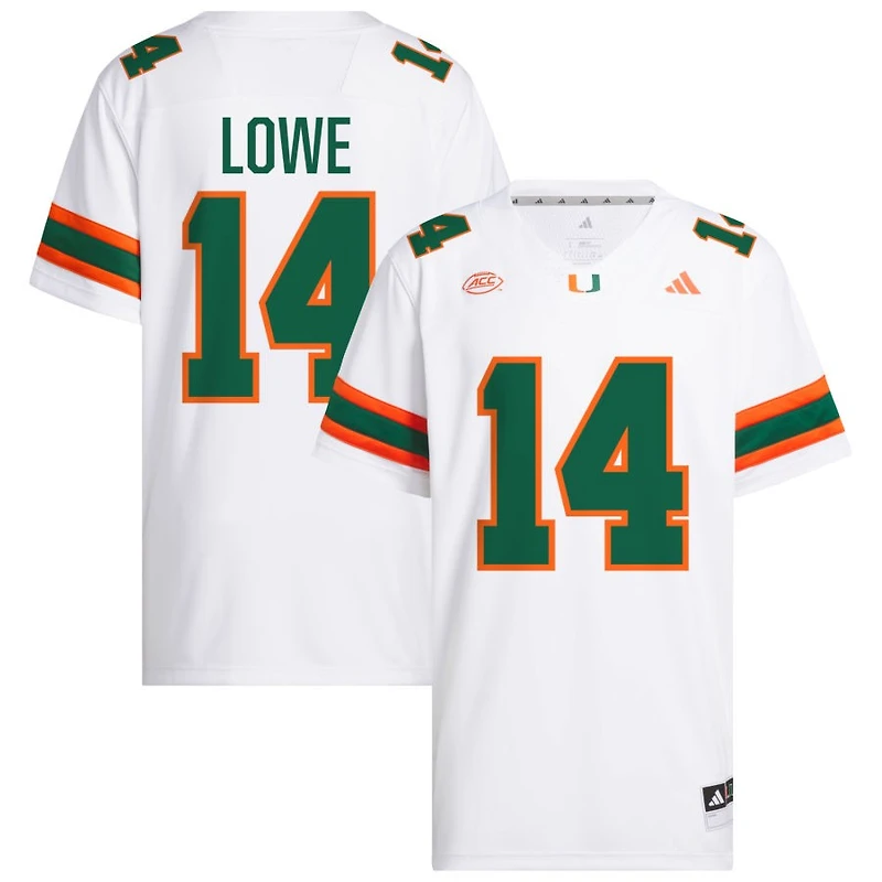Hayden Lowe Men's adidas  White Miami Hurricanes NIL Pick-A-Player White Premier Football Jersey