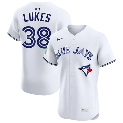 Nathan Lukes Men's Nike White Toronto Blue Jays Home Elite Sponsor Patch Custom Jersey
