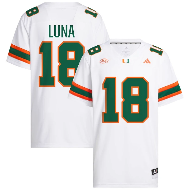 Riply Luna Men's adidas  White Miami Hurricanes NIL Pick-A-Player White Premier Football Jersey