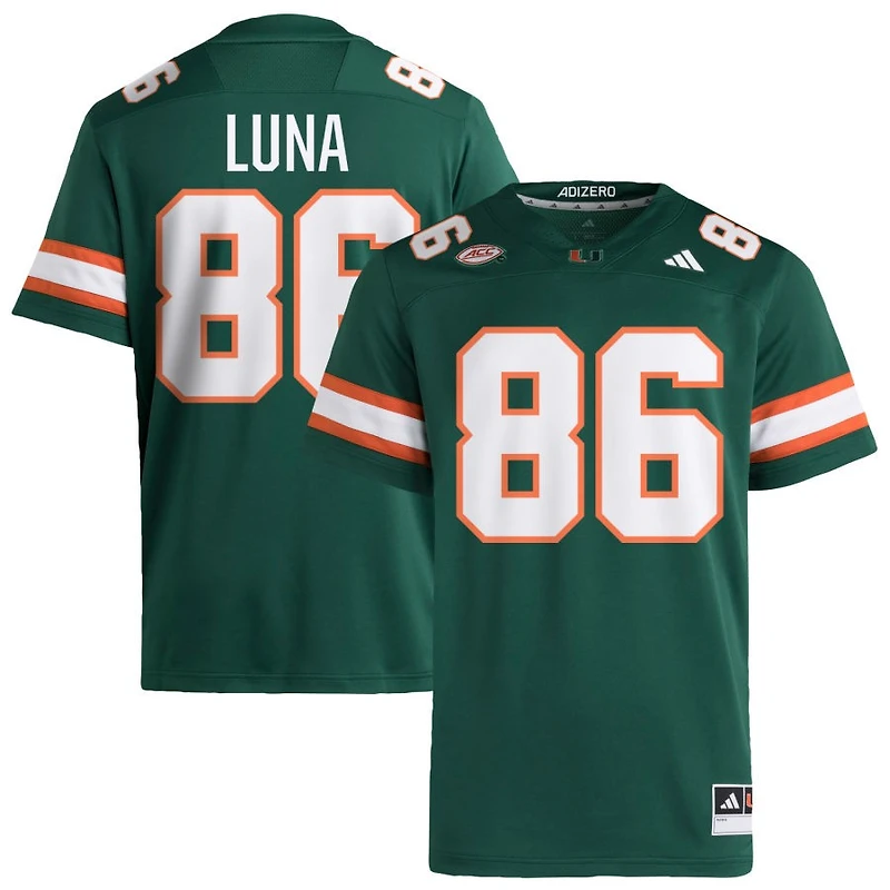 Kolby Luna Men's adidas Green Miami Hurricanes NIL Pick-A-Player Alternate Premier Football Jersey