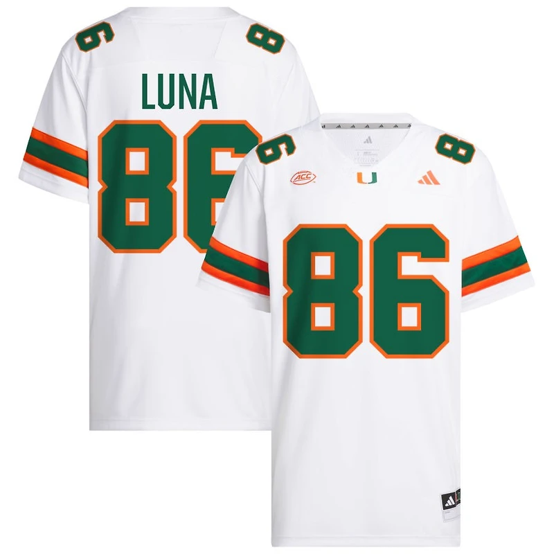 Kolby Luna Men's adidas  White Miami Hurricanes NIL Pick-A-Player White Premier Football Jersey