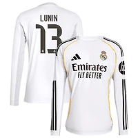 Andriy Lunin Men's adidas White Real Madrid 2025/26 Home Replica Long Sleeve Custom Jersey