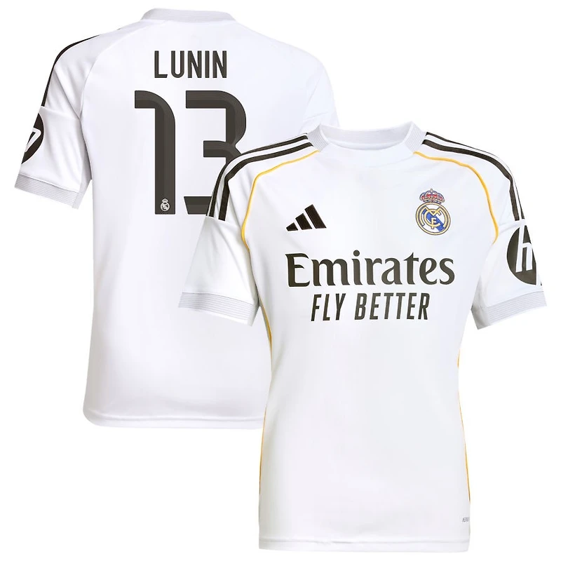 Andriy Lunin Youth adidas White Real Madrid 2025/26 Home Replica Custom Jersey