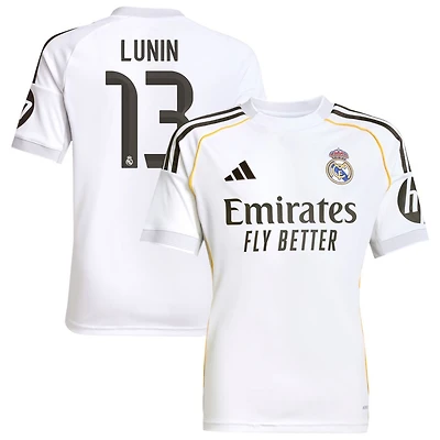 Andriy Lunin Youth adidas White Real Madrid 2025/26 Home Replica Custom Jersey