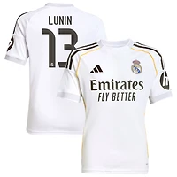 Andriy Lunin Youth adidas White Real Madrid 2025/26 Home Replica Custom Jersey