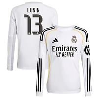 Andriy Lunin Youth adidas White Real Madrid 2025/26 Home Replica Long Sleeve Custom Jersey
