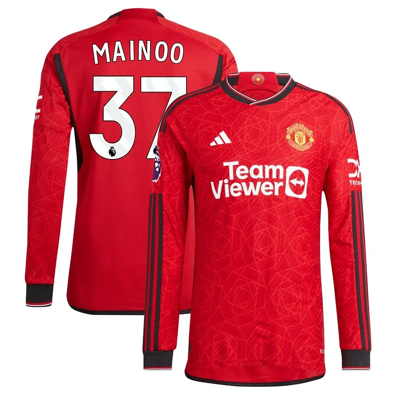 Kobbie Mainoo Men's adidas  Red Manchester United 2023/24 Home Authentic Custom Long Sleeve Jersey