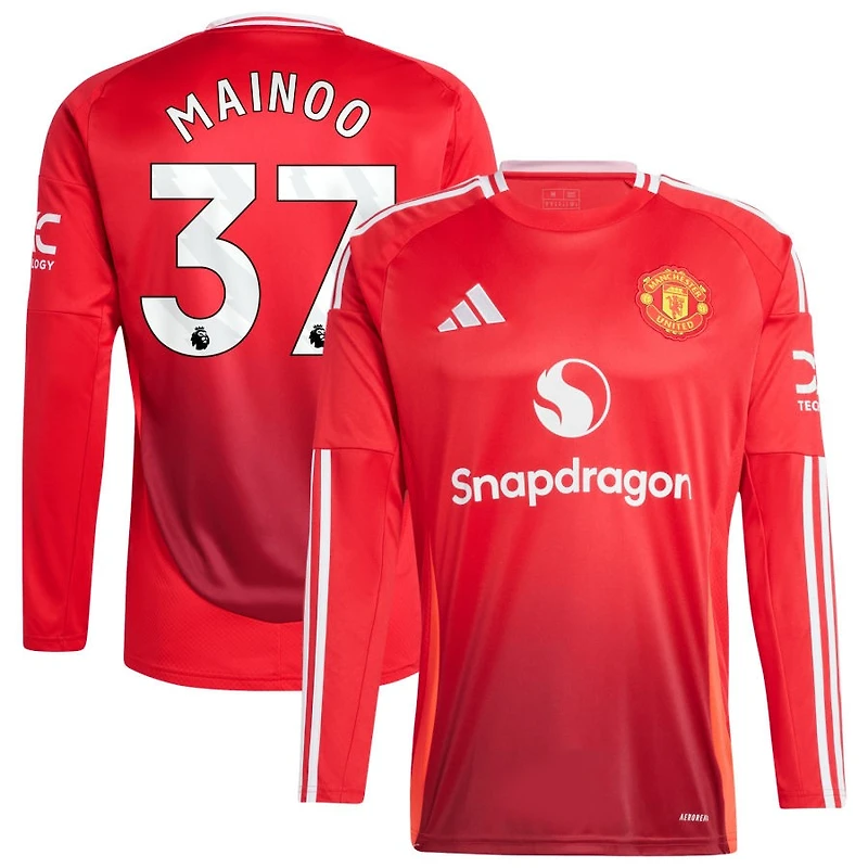 Kobbie Mainoo Men's adidas Red Manchester United 2024/25 Home Long Sleeve Replica Custom Jersey