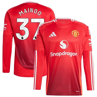 Kobbie Mainoo Men's adidas Red Manchester United 2024/25 Home Long Sleeve Replica Custom Jersey