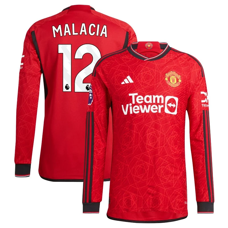 Tyrell Malacia Men's adidas  Red Manchester United 2023/24 Home Authentic Custom Long Sleeve Jersey