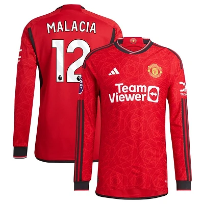 Tyrell Malacia Men's adidas Red Manchester United 2023/24 Home Authentic Custom Long Sleeve Jersey