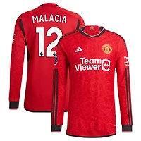 Tyrell Malacia Men's adidas  Red Manchester United 2023/24 Home Authentic Custom Long Sleeve Jersey
