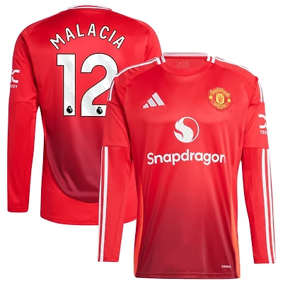 Tyrell Malacia Men's adidas Red Manchester United 2024/25 Home Long Sleeve Replica Custom Jersey