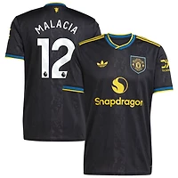 Tyrell Malacia Men's adidas  Black Manchester United 2025/26 Third Replica Custom Jersey
