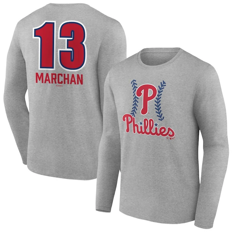 Men's Gray Philadelphia Phillies Personalized Name & Number Fastball Long Sleeve T-Shirt