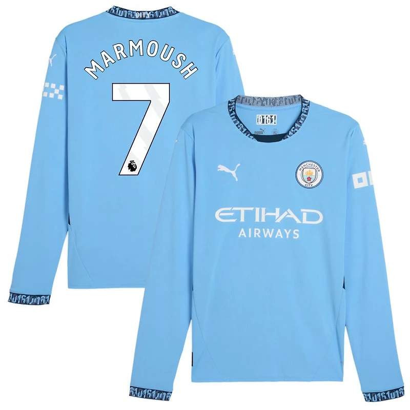 Omar Marmoush Men's Puma Light Blue Manchester City 2024/25 Home Replica Long Sleeve Custom Jersey