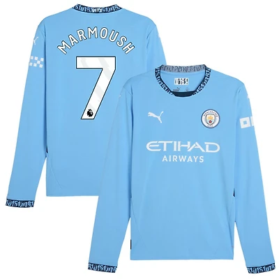 Omar Marmoush Men's Puma Light Blue Manchester City 2024/25 Home Replica Long Sleeve Custom Jersey