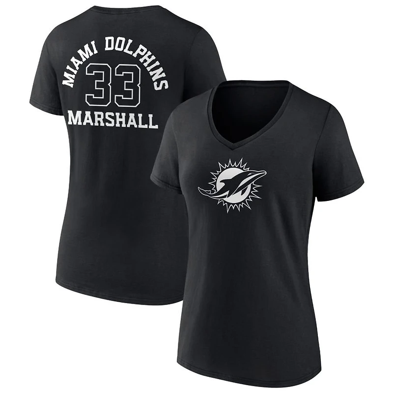 Women's Black Miami Dolphins Personalized Name & Number Monochrome V-Neck T-Shirt