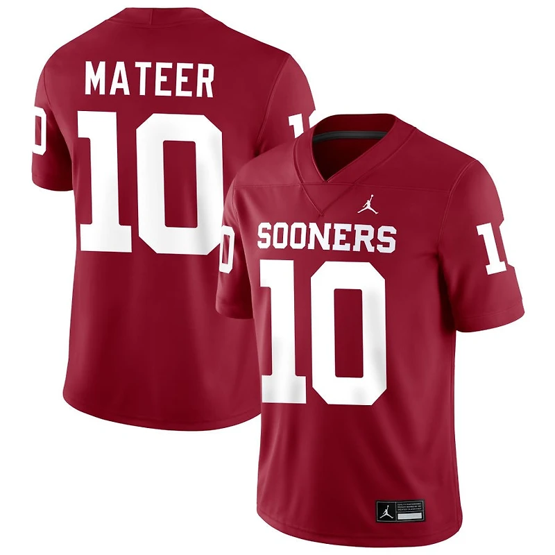 John Mateer Men's Jordan Brand Crimson Oklahoma Sooners NIL Pick-A-Player Football Replica Jersey