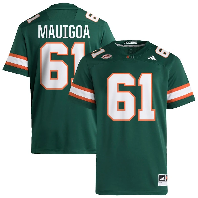 Francis Mauigoa Men's adidas  Green Miami Hurricanes NIL Pick-A-Player Alternate Premier Football Jersey