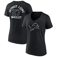 Women's Black Detroit Lions Personalized Name & Number Monochrome V-Neck T-Shirt
