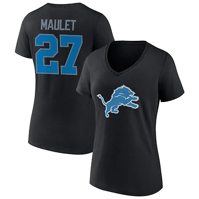 Women's Black Detroit Lions Team Authentic Personalized Name & Number V-Neck T-Shirt