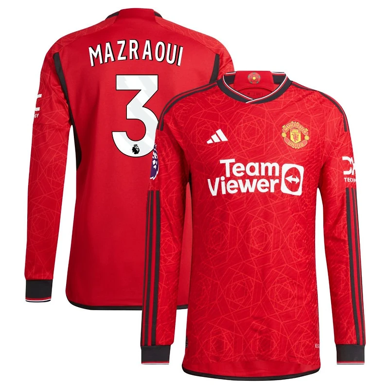 Noussair Mazraoui Men's adidas  Red Manchester United 2023/24 Home Authentic Custom Long Sleeve Jersey