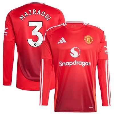 Noussair Mazraoui Men's adidas Red Manchester United 2024/25 Home Long Sleeve Replica Custom Jersey
