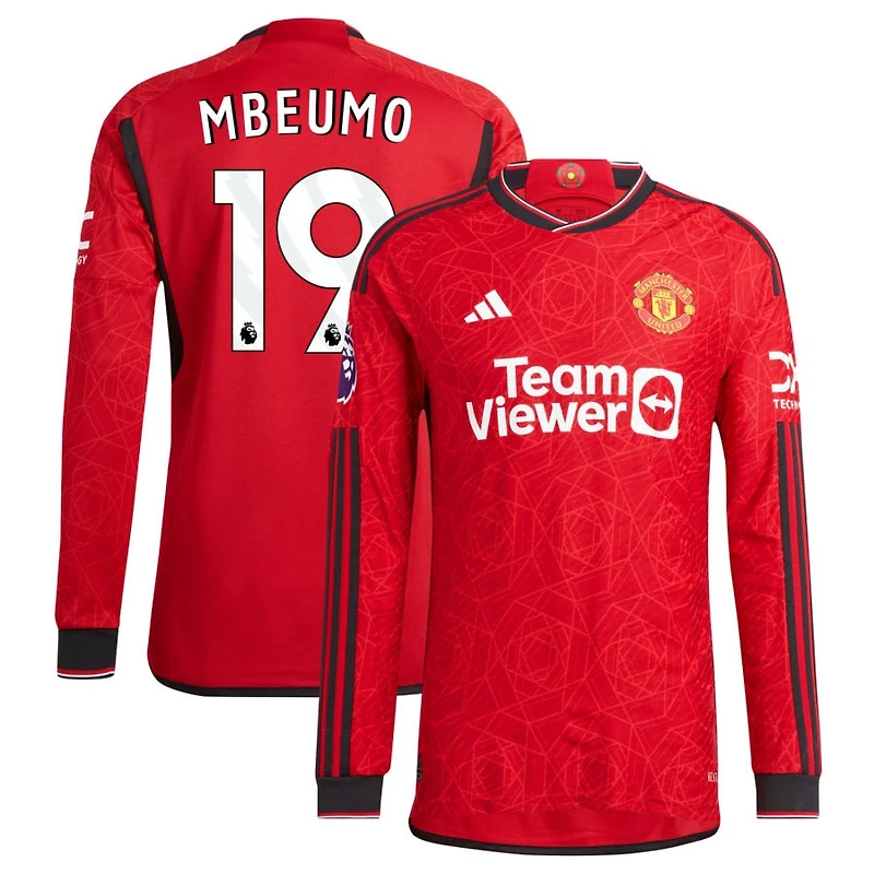 Bryan Mbeumo Men's adidas Red Manchester United 2023/24 Home Authentic Custom Long Sleeve Jersey