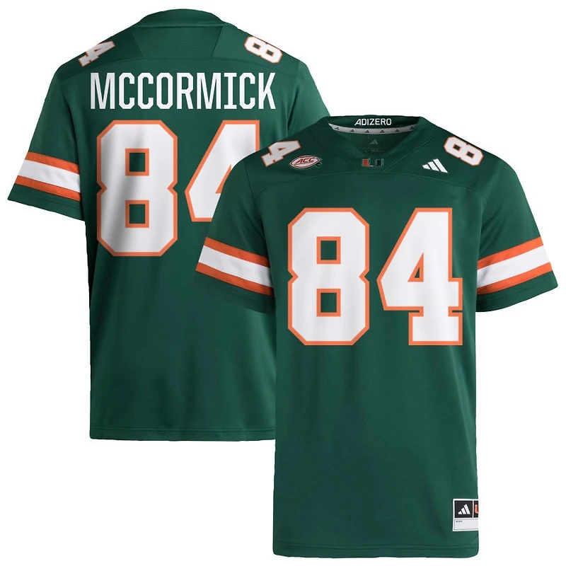 Cam McCormick Men's adidas  Green Miami Hurricanes NIL Pick-A-Player Alternate Premier Football Jersey