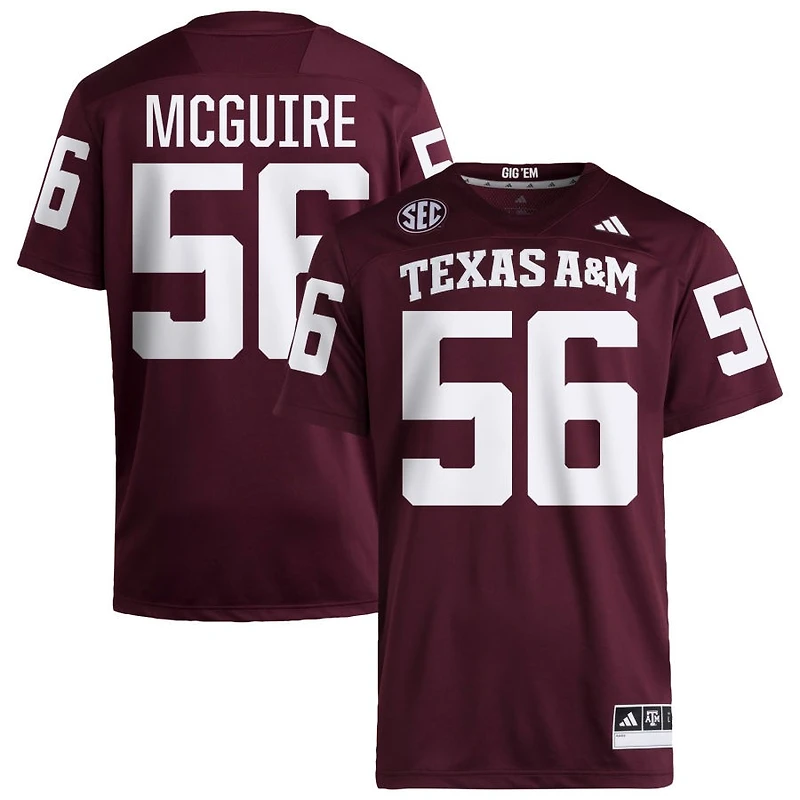 Nelson McGuire Men's adidas  Maroon Texas A&M Aggies NIL Pick-A-Player Home Premier Football Jersey