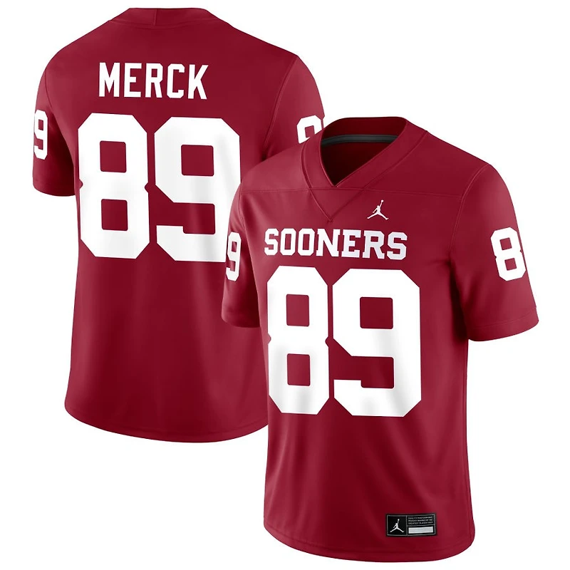 Eli Merck Men's Jordan Brand Crimson Oklahoma Sooners NIL Pick-A-Player Football Replica Jersey