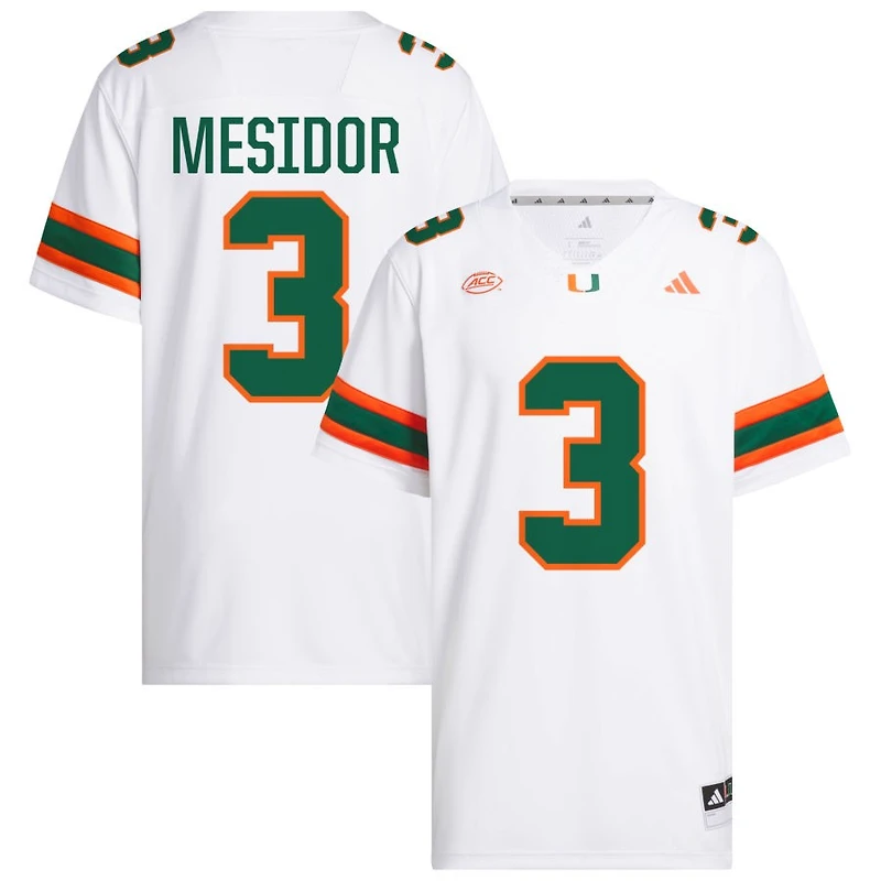 Akheem Mesidor Men's adidas  White Miami Hurricanes NIL Pick-A-Player White Premier Football Jersey