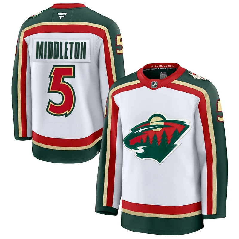 Jake Middleton Men's Fanatics  White Minnesota Wild 25th Anniversary Premium Custom Jersey