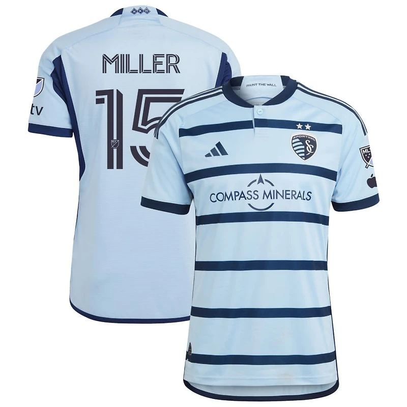 Jansen Miller Men's adidas Light Blue Sporting Kansas City 2023 Hoops 4.0 Authentic Custom Jersey