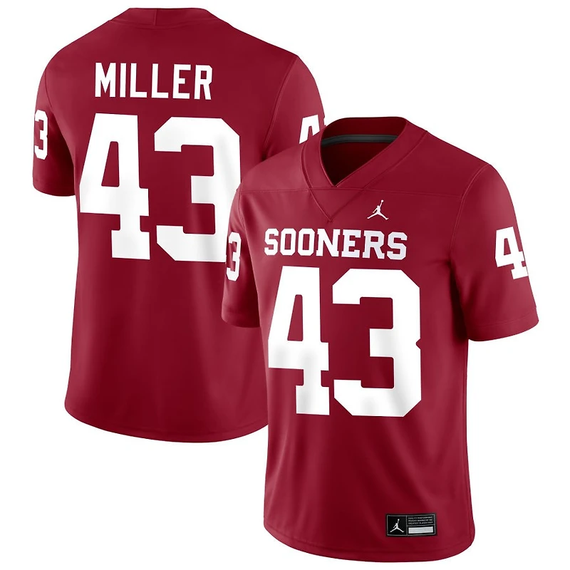 Grayson Miller Men's Jordan Brand Crimson Oklahoma Sooners NIL Pick-A-Player Football Replica Jersey