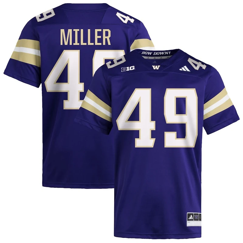 Griffin Miller Men's adidas  Purple Washington Huskies NIL Pick-A-Player Home Premier Football Jersey