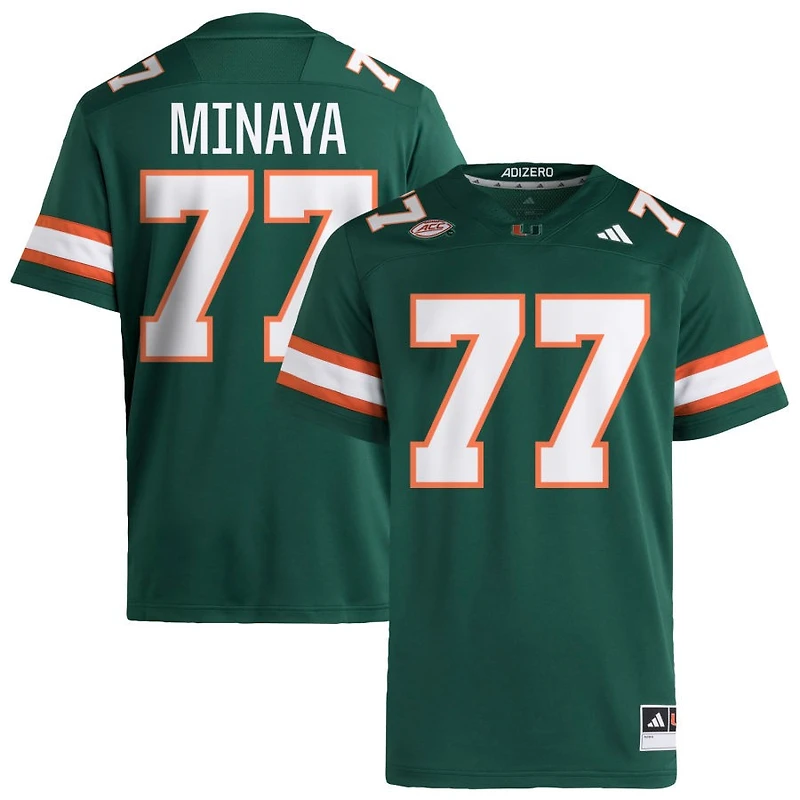 Juan Minaya Men's adidas  Green Miami Hurricanes NIL Pick-A-Player Alternate Premier Football Jersey