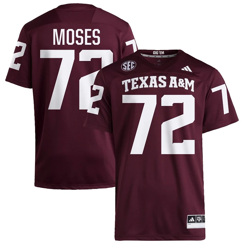 Joshua Moses Men's adidas Maroon Texas A&M Aggies NIL Pick-A-Player Home Premier Football Jersey