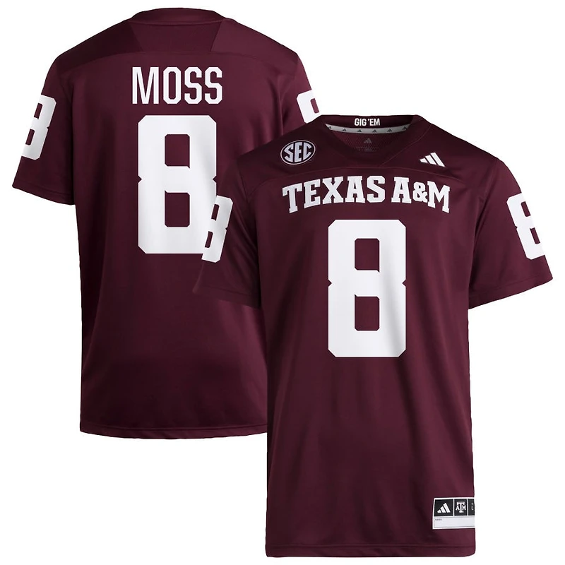 LeVeon Moss Men's adidas Maroon Texas A&M Aggies NIL Pick-A-Player Home Premier Football Jersey