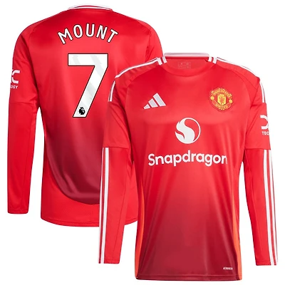 Mason Mount Men's adidas Red Manchester United 2024/25 Home Long Sleeve Replica Custom Jersey