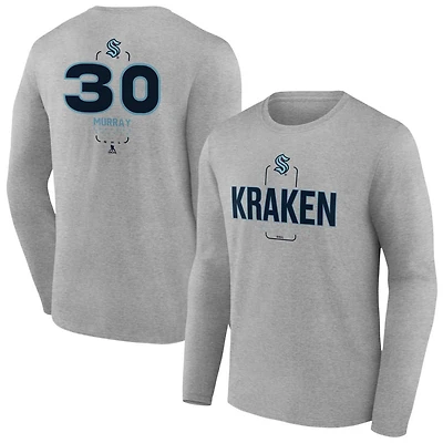 Men's Gray Seattle Kraken Personalized Name & Number Midfielder Long Sleeve T-Shirt