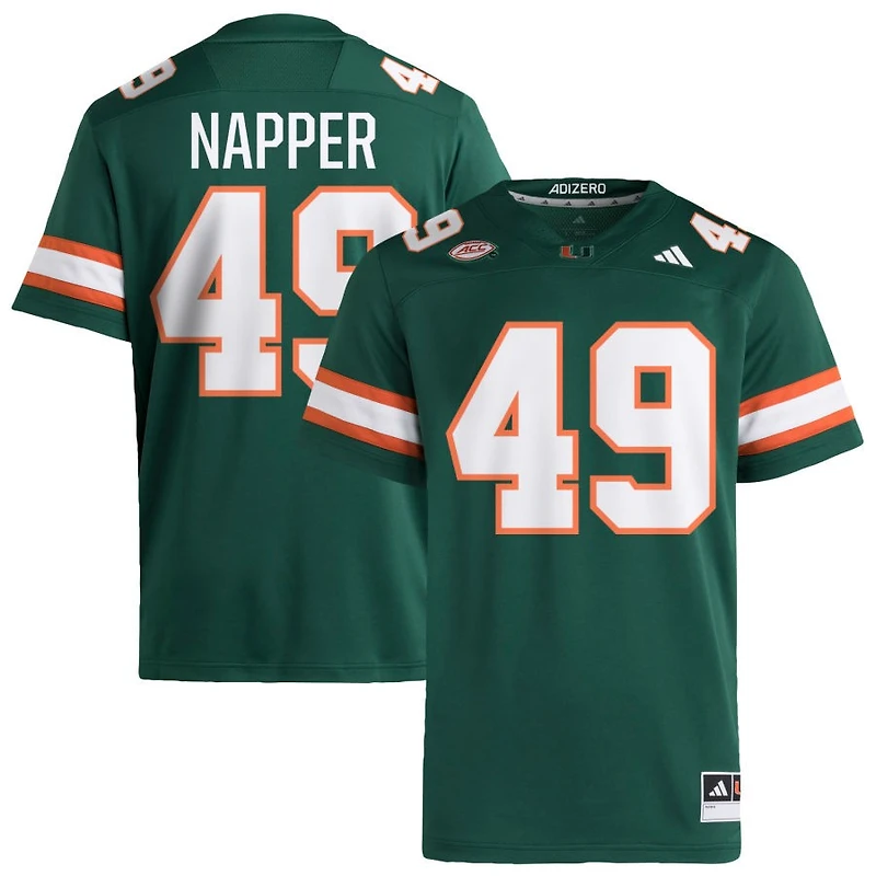 Mason Napper Men's adidas  Green Miami Hurricanes NIL Pick-A-Player Alternate Premier Football Jersey