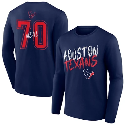 Men's Navy Houston Texans Hustle Personalized Name & Number Long Sleeve T-Shirt