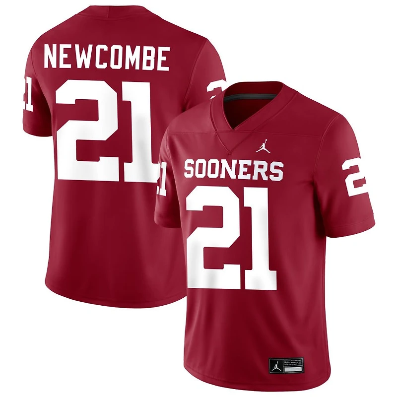 Jeremiah Newcombe Men's Jordan Brand Crimson Oklahoma Sooners NIL Pick-A-Player Football Replica Jersey